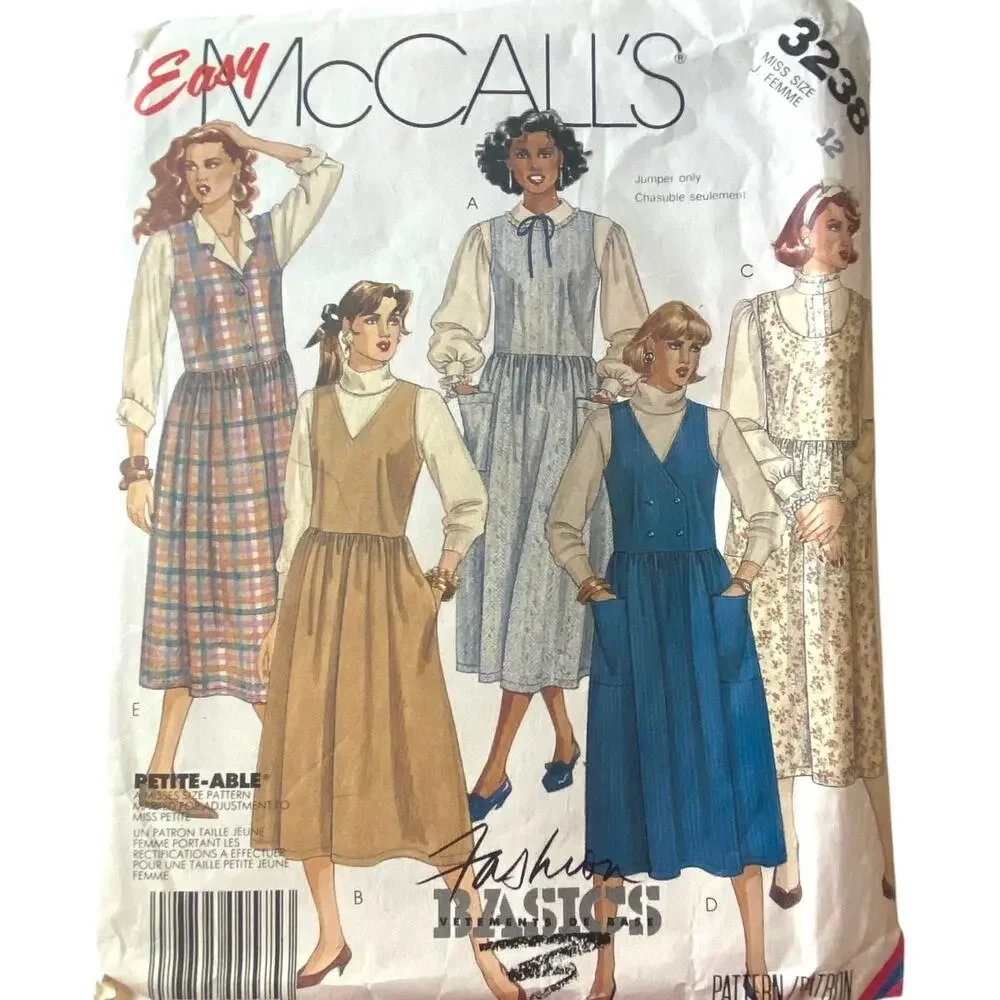 Vtg Jumper Pattern Miss 12 McCalls 3238 Small Cut Back Pocket Variations Boho